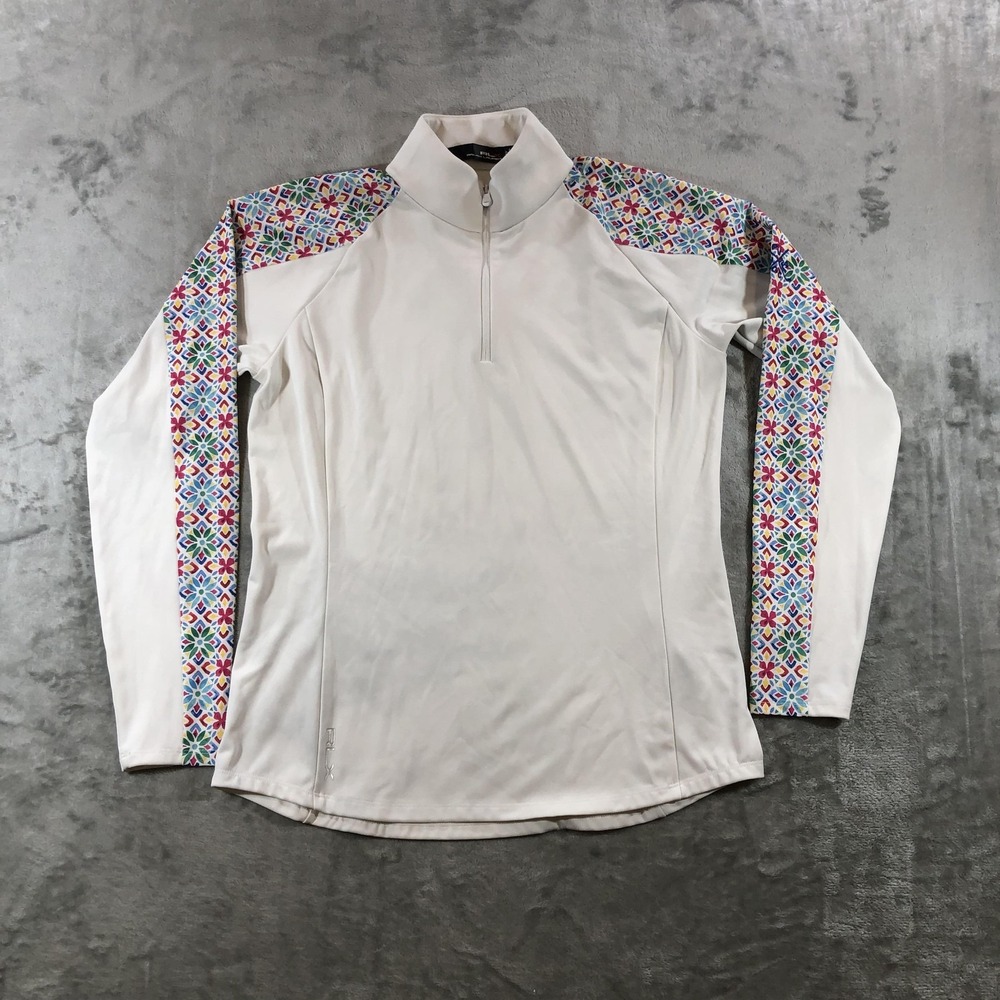 RLX Ralph Lauren Pullover Womens Medium White 1/4 Zip Floral Sleeve Golf Top
